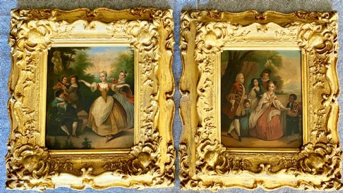 Pair 19th.c. Oil on Board Paintings