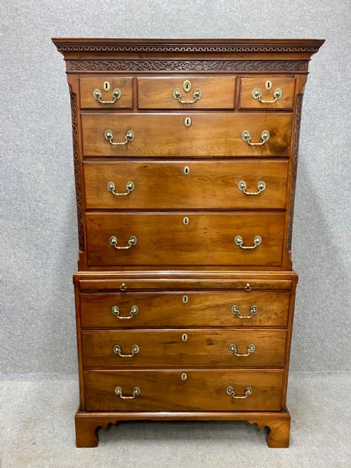 Rare 18th C. Yew Wood Chest on Chest Tall Boy