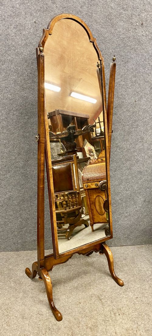 Queen Anne Style Walnut Cheval Mirror