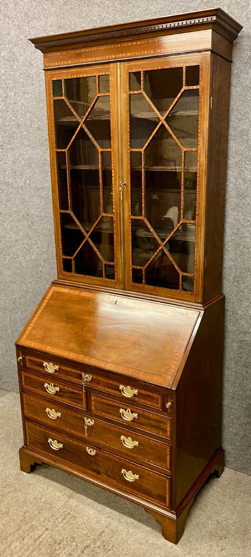Good Quality Antique Inlaid Bureau Bookcase