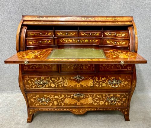 Good Late 18th C. Dutch Marquetry Cylinder Bureau