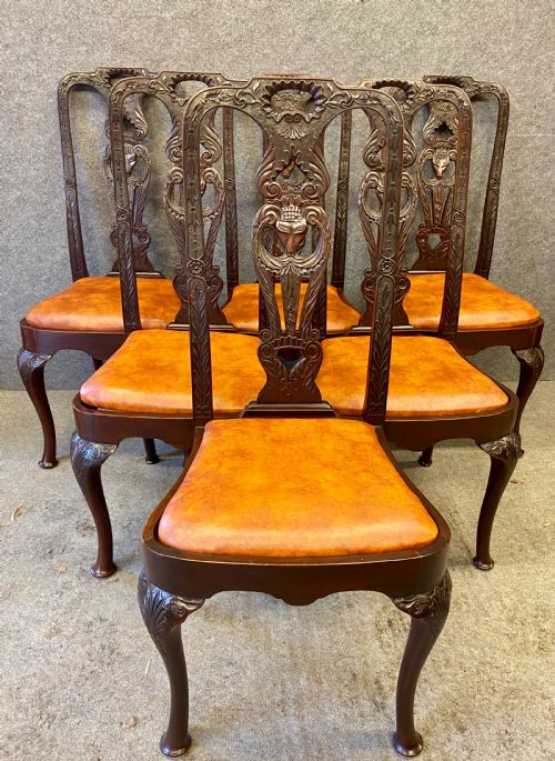 Unusual Set of 6 Antique Mahogany Dining Chairs