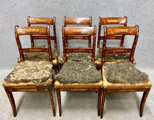 Antique Set of 6 Dutch Marquetry Dining Chairs