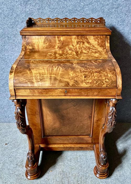 SUPERB VICTORIAN BURR WALNUT POP UP DAVENPORT - ADDITIONAL PHOTO 3