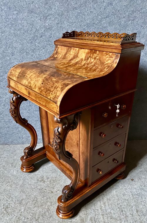 SUPERB VICTORIAN BURR WALNUT POP UP DAVENPORT - ADDITIONAL PHOTO 4