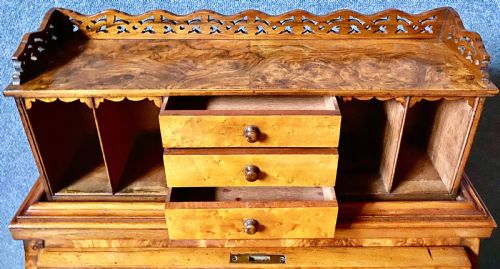 SUPERB VICTORIAN BURR WALNUT POP UP DAVENPORT - ADDITIONAL PHOTO 5