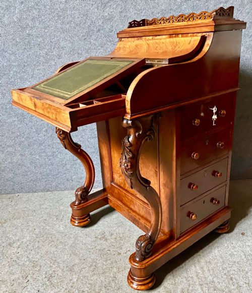 SUPERB VICTORIAN BURR WALNUT POP UP DAVENPORT - ADDITIONAL PHOTO 1