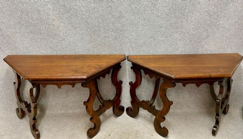 Pair of Rustic French Cherry Wood Console Tables