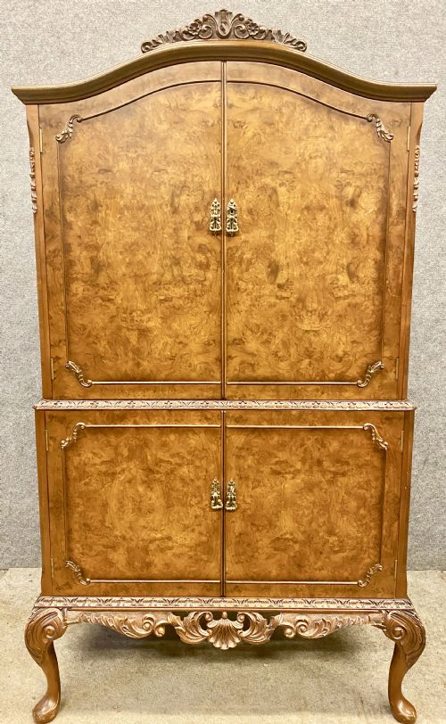 Queen Anne Style Burr Walnut Cocktail Cabinet