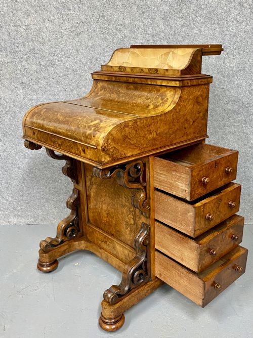 VICTORIAN BURR WALNUT POP UP DAVENPORT - ADDITIONAL PHOTO 3