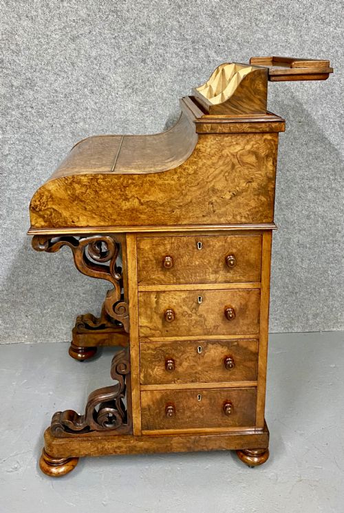 VICTORIAN BURR WALNUT POP UP DAVENPORT - ADDITIONAL PHOTO 6