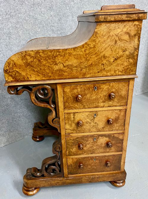 VICTORIAN BURR WALNUT POP UP DAVENPORT - ADDITIONAL PHOTO 8
