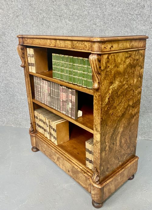 Antique Edwards & Roberts Burr Walnut Open Bookcase
