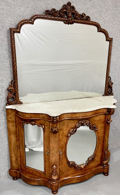 Victorian Burr Walnut Mirror Back Sideboard