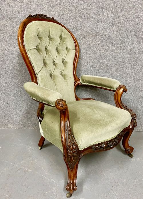 Antique Victorian Walnut Open Armchair