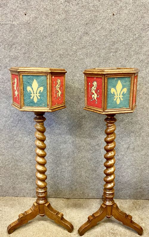 PAIR OF MEDIEVAL STYLE PLANT STANDS