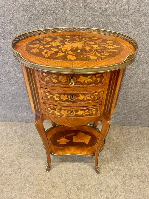 Beautifully Inlaid French 3 Drawer Table