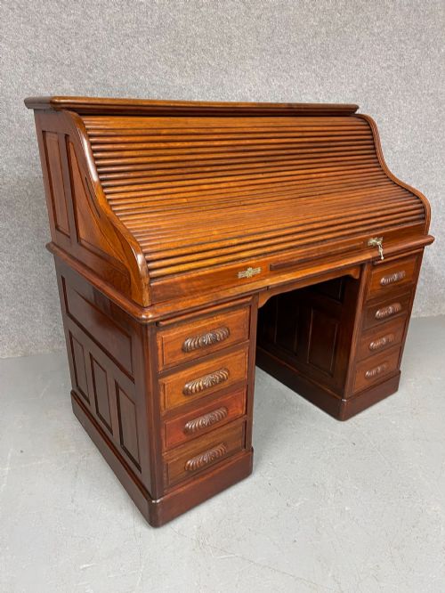 Superior Antique Walnut Roll Top Desk