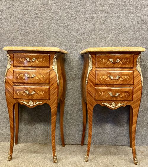 Pair Kingwood & Marquetry Bedside Chests