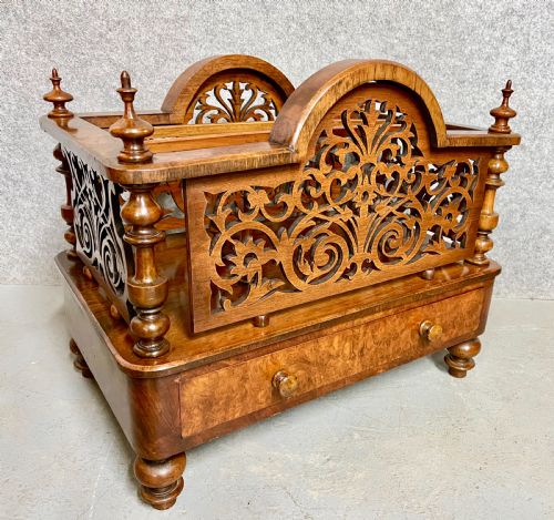 Victorian Burr Walnut Canterbury Magazine Rack.