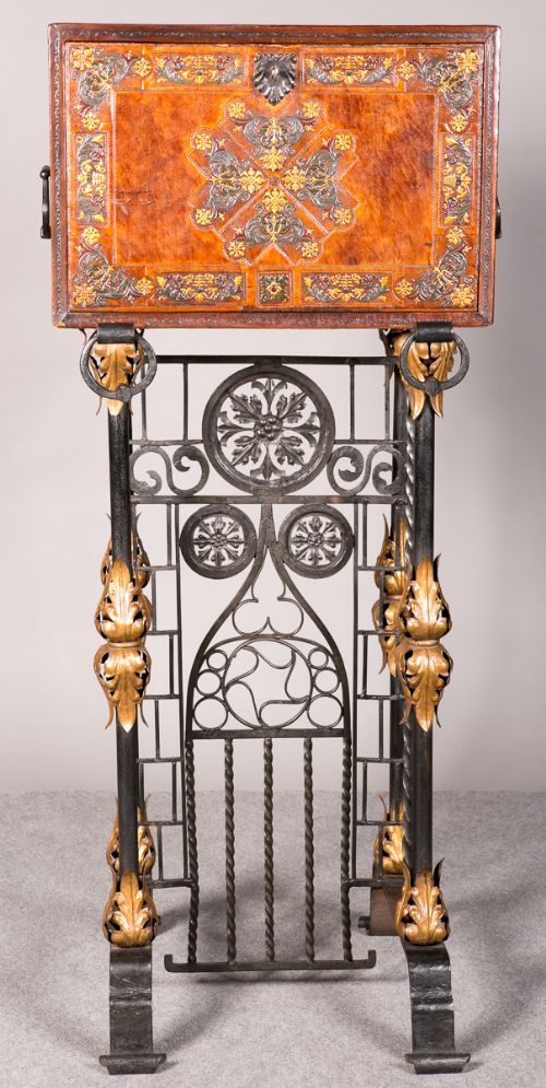 Leather Bound Secretaire on Wrought Iron Stand