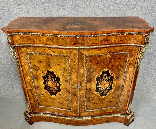 Fine Victorian Burr Walnut & Marquetry Side Cabinet