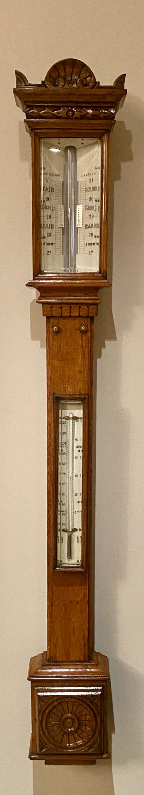 Antique Oak Stick Barometer
