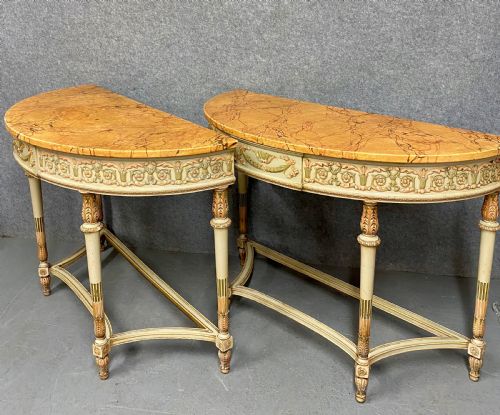 STUNNING PAIR OF ORIGINAL PAINTED CONSOLE TABLES - ADDITIONAL PHOTO 1