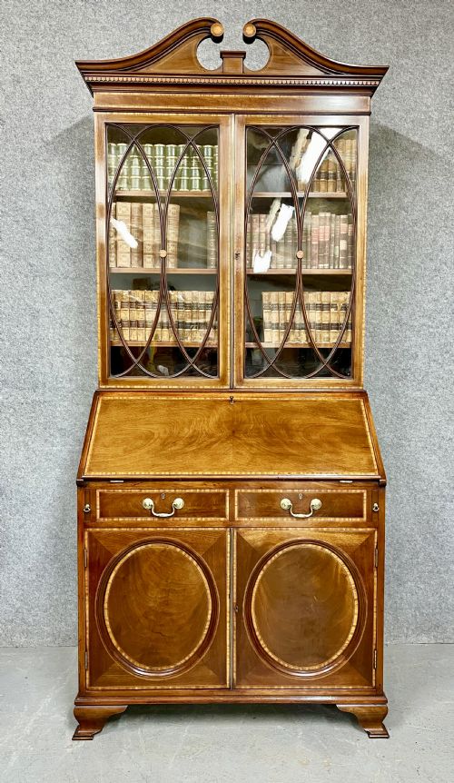 GOOD ANTIQUE SHERATON REVIVAL BUREAU BOOKCASE - ADDITIONAL PHOTO 2