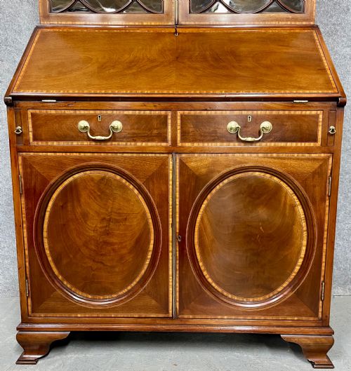 GOOD ANTIQUE SHERATON REVIVAL BUREAU BOOKCASE - ADDITIONAL PHOTO 8