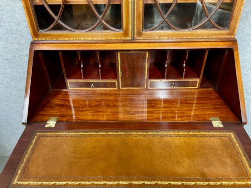 GOOD ANTIQUE SHERATON REVIVAL BUREAU BOOKCASE - ADDITIONAL PHOTO 9