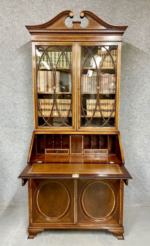 GOOD ANTIQUE SHERATON REVIVAL BUREAU BOOKCASE - ADDITIONAL PHOTO 1