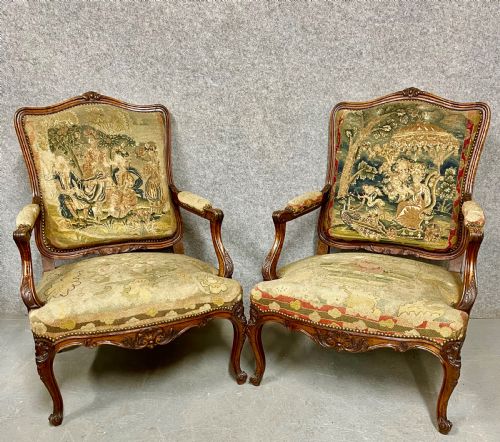 Large Pair of French Walnut Armchairs