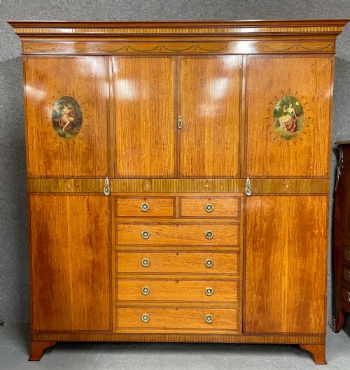 Fine Antique Satinwood and Inlaid Wardrobe