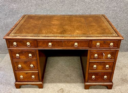 Victorian Burr Walnut Pedestal Desk.
