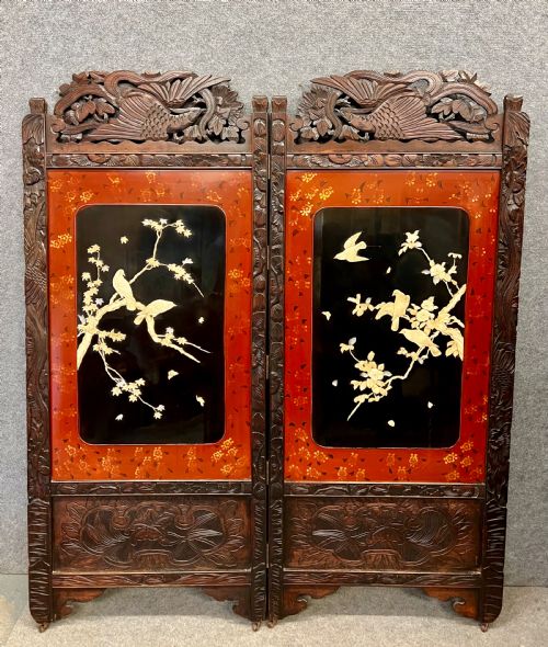 Meiji Period Japanese Shibayama Full Height Screen