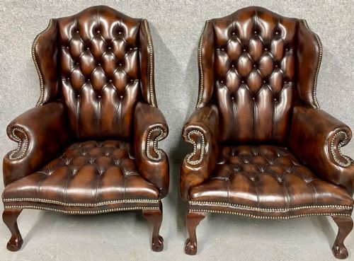 Pair Georgian Style Leather Armchairs