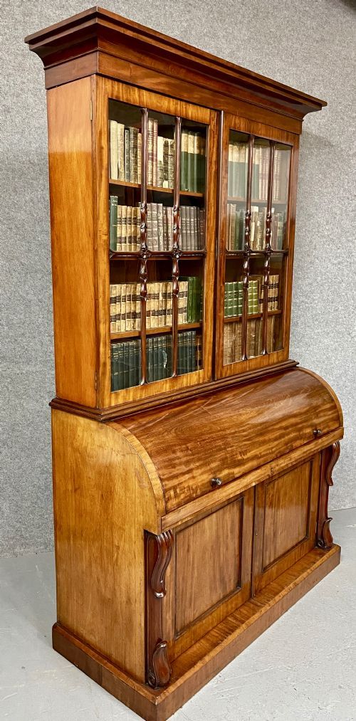 Good Quality Antique Cylinder Bureau Bookcase