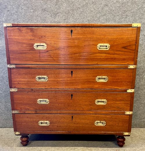 Antique Teak Campaign Secretaire Chest