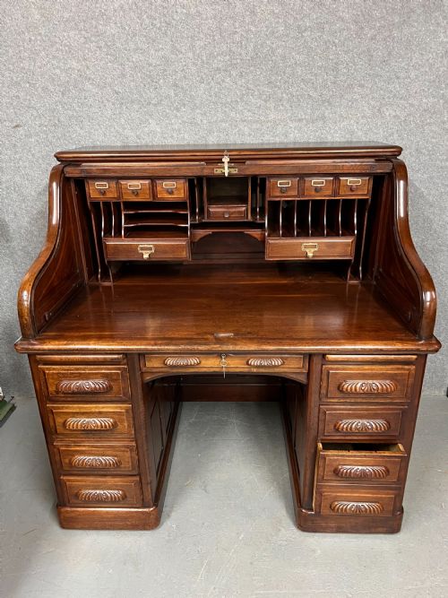 Good Quality Solid Walnut Roll Top Desk