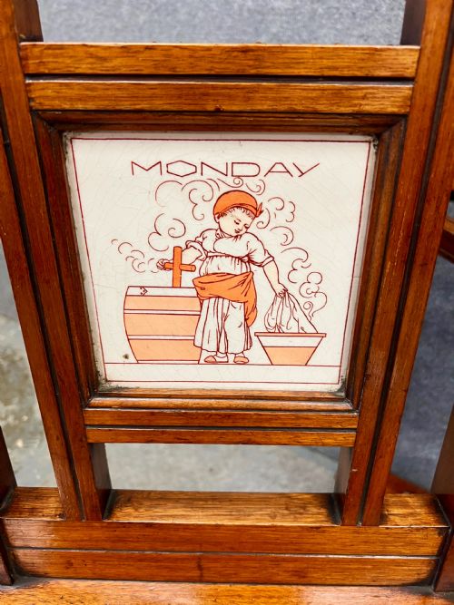 RARE ELLEN E HOUGHTON OF MINTON TILED HALL STAND AND HALL CHAIRS DAYS OF THE WEEK - ADDITIONAL PHOTO 1
