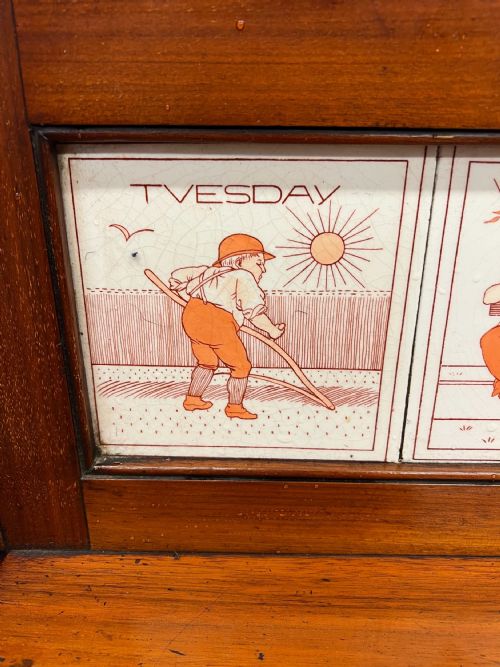 RARE ELLEN E HOUGHTON OF MINTON TILED HALL STAND AND HALL CHAIRS DAYS OF THE WEEK - ADDITIONAL PHOTO 2