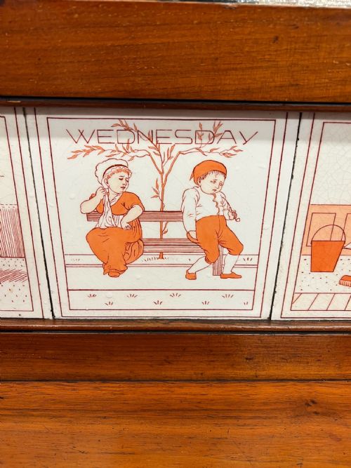 RARE ELLEN E HOUGHTON OF MINTON TILED HALL STAND AND HALL CHAIRS DAYS OF THE WEEK - ADDITIONAL PHOTO 3
