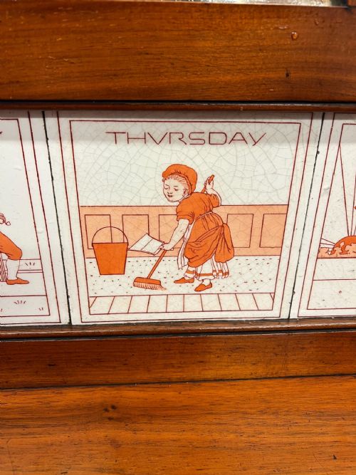 RARE ELLEN E HOUGHTON OF MINTON TILED HALL STAND AND HALL CHAIRS DAYS OF THE WEEK - ADDITIONAL PHOTO 4