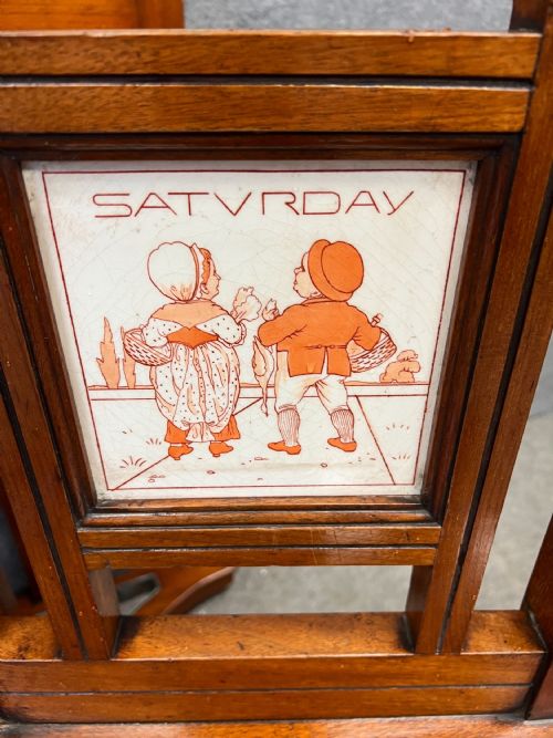RARE ELLEN E HOUGHTON OF MINTON TILED HALL STAND AND HALL CHAIRS DAYS OF THE WEEK - ADDITIONAL PHOTO 6