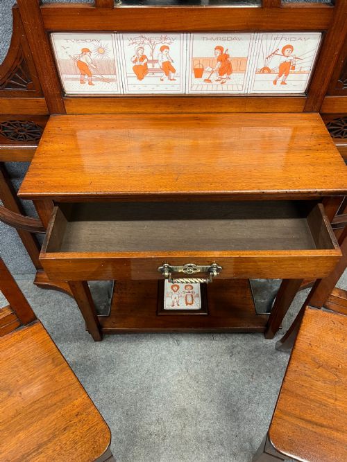 RARE ELLEN E HOUGHTON OF MINTON TILED HALL STAND AND HALL CHAIRS DAYS OF THE WEEK - ADDITIONAL PHOTO 9