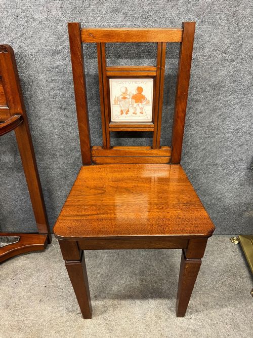 RARE ELLEN E HOUGHTON OF MINTON TILED HALL STAND AND HALL CHAIRS DAYS OF THE WEEK - ADDITIONAL PHOTO 10