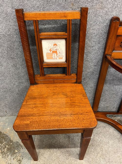 RARE ELLEN E HOUGHTON OF MINTON TILED HALL STAND AND HALL CHAIRS DAYS OF THE WEEK - ADDITIONAL PHOTO 11