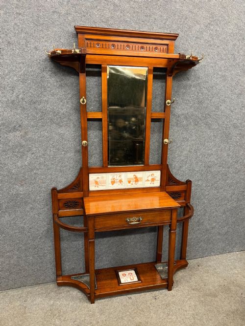 RARE ELLEN E HOUGHTON OF MINTON TILED HALL STAND AND HALL CHAIRS DAYS OF THE WEEK - ADDITIONAL PHOTO 16