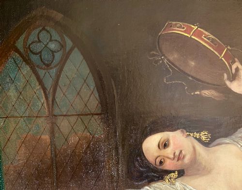 fig 1. Pair of Oil on Canvas Paintings of Esmerelda & Djali From 